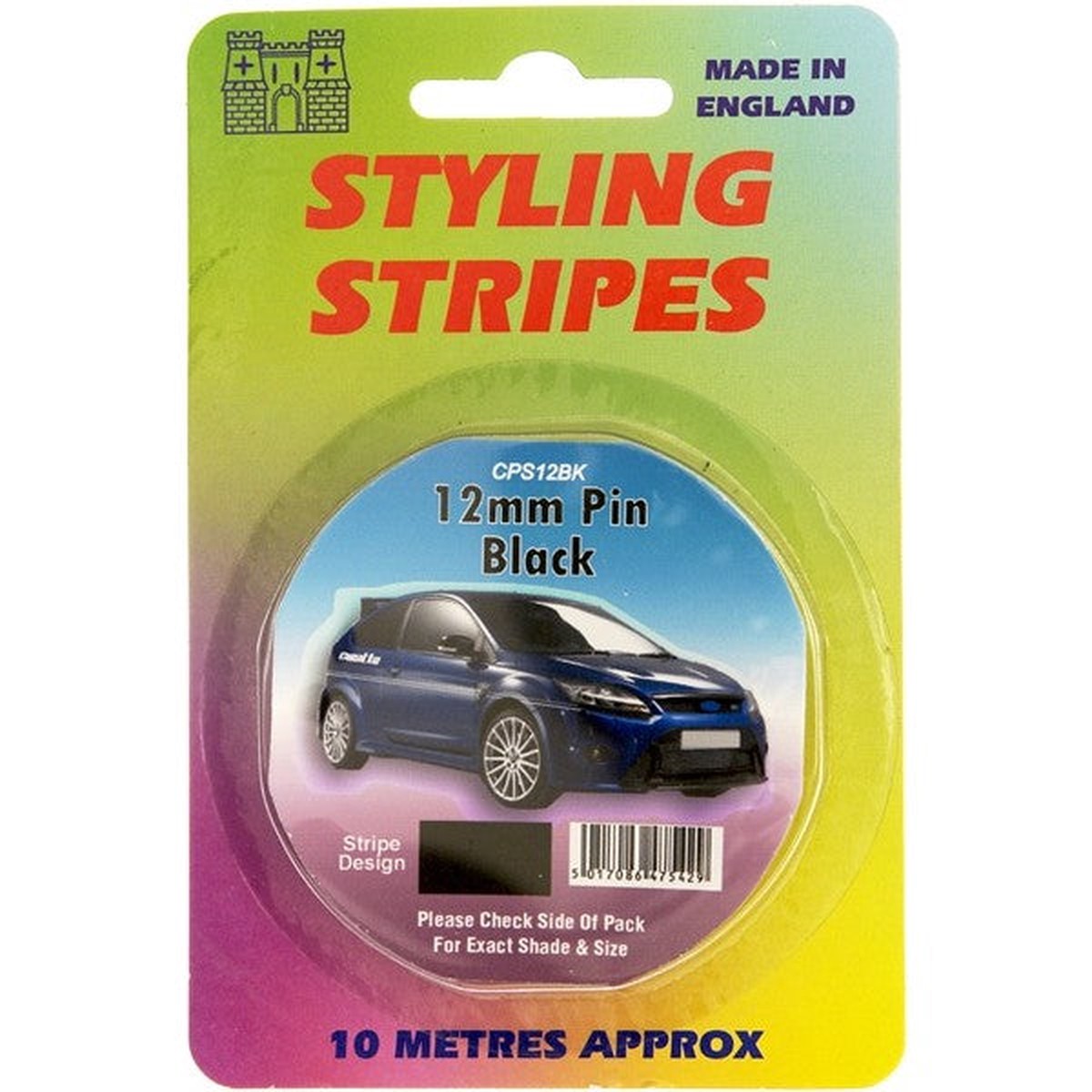 Castle Promotions Single Stripe - Black - 12mm - 10m Length - CPS12BK