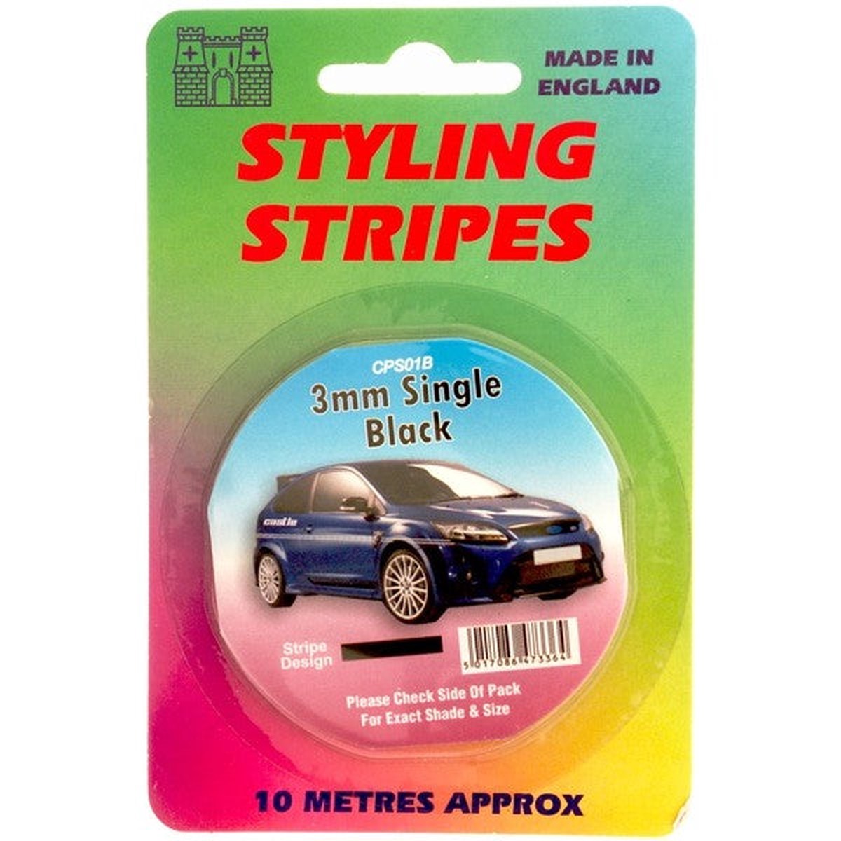 Castle Promotions Single Stripe - Black - 3mm - 10m Length - CPS01BK