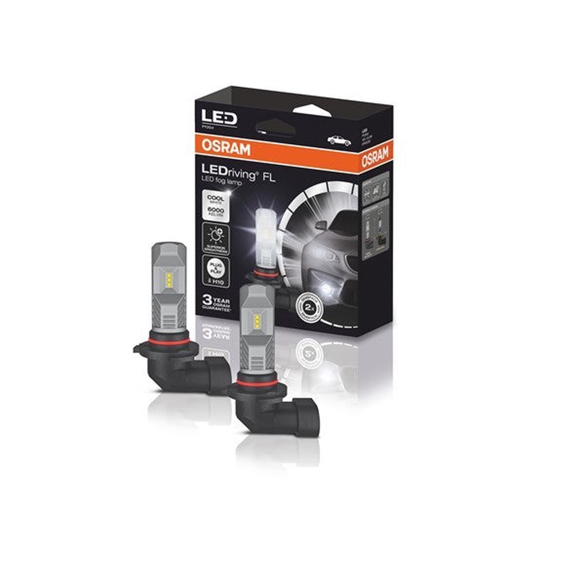 Osram LED Fog Lamp Bulb Replacement Kit - H10 Cool White 6000k 12V PY20d - LEDriving FL - 9745CW
