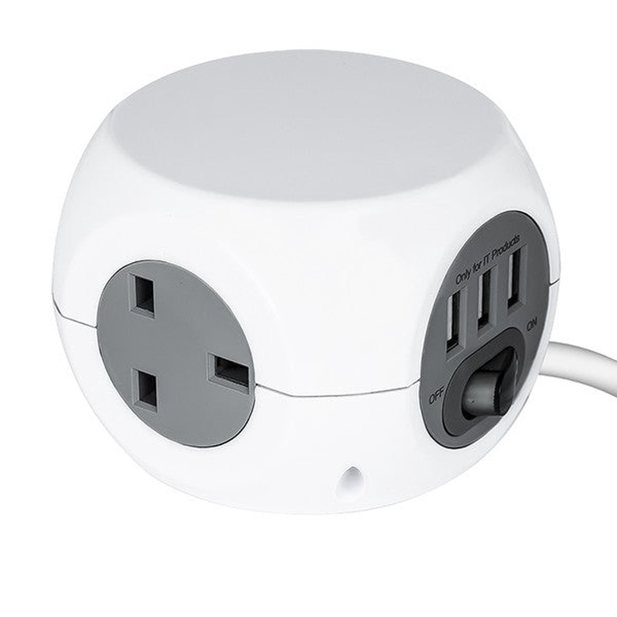 Status 3 Way Cube Socket with 3 USB Ports - White - 1.4m - S3W1.4M3XUSB1PK6