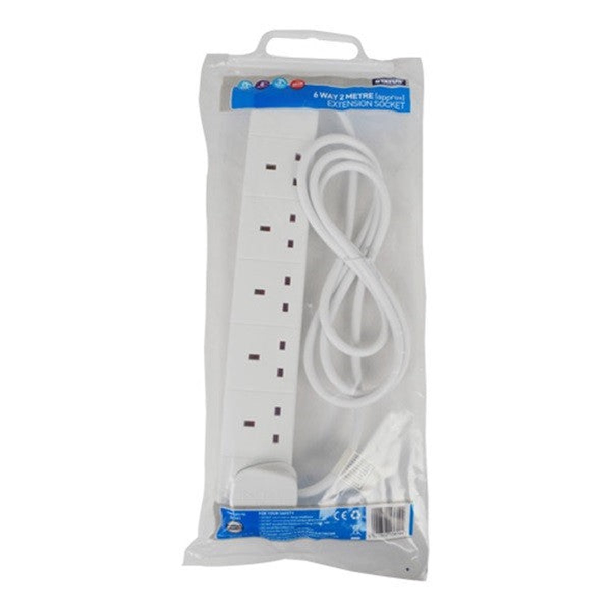 Status 6 Way Extension Socket - White - 2m - 6WS2MCP20