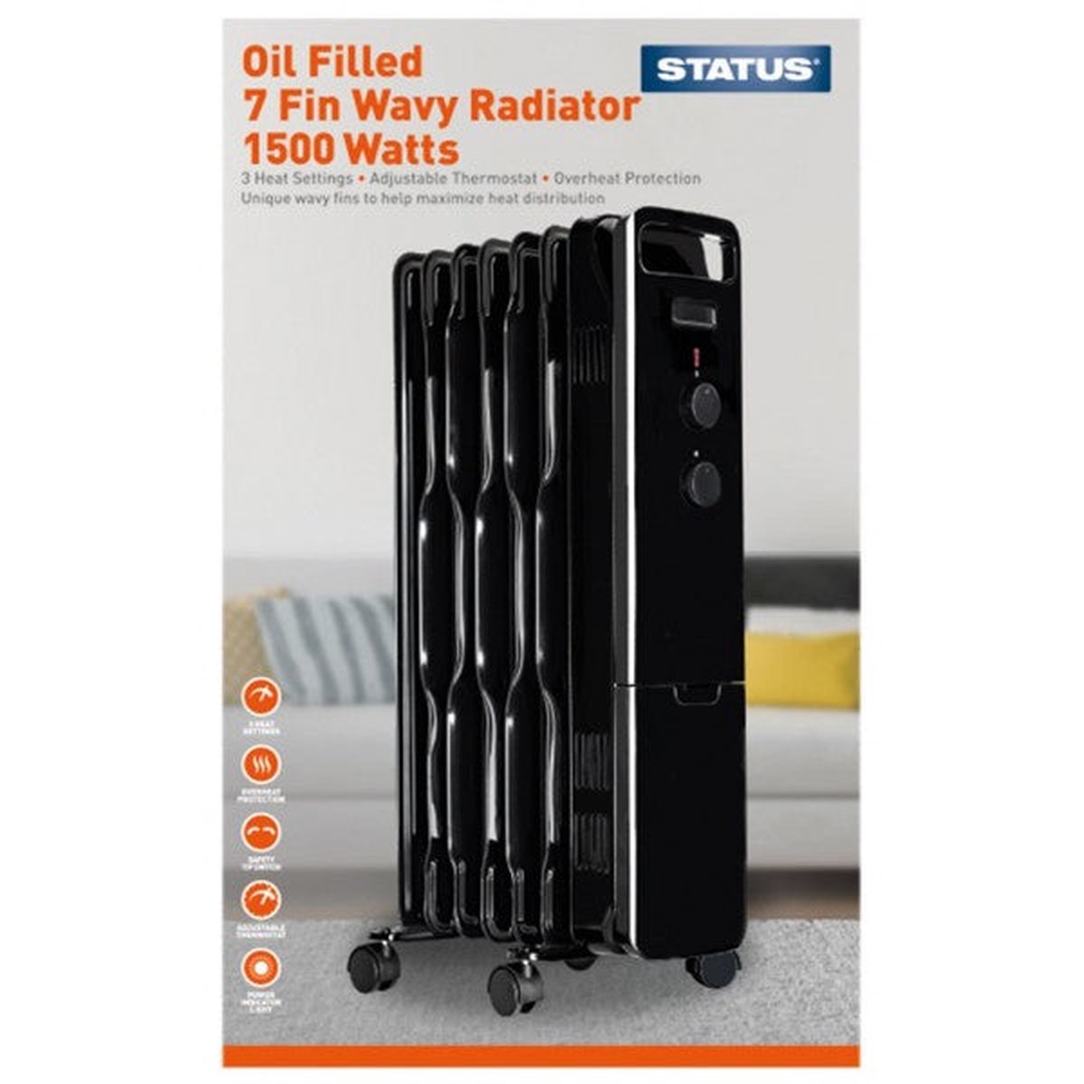 Status 7 Fin Oil Filled Radiator - Black - 1500W - OFHB7-1500W1PKB