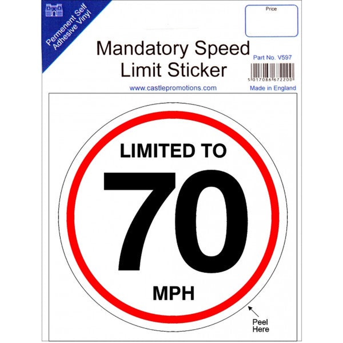 Castle Promotions Speed Limit Sticker - 70mph - V599