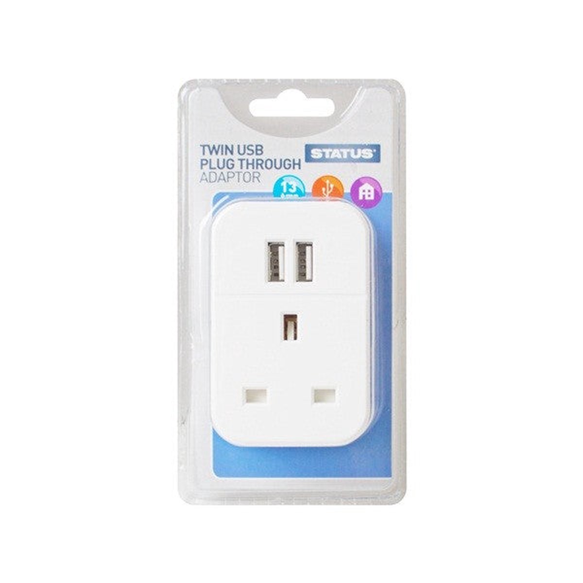 Status Twin USB Plug Through Socket Adaptor - White - Single Pack - S2USBPTAWH1PK3