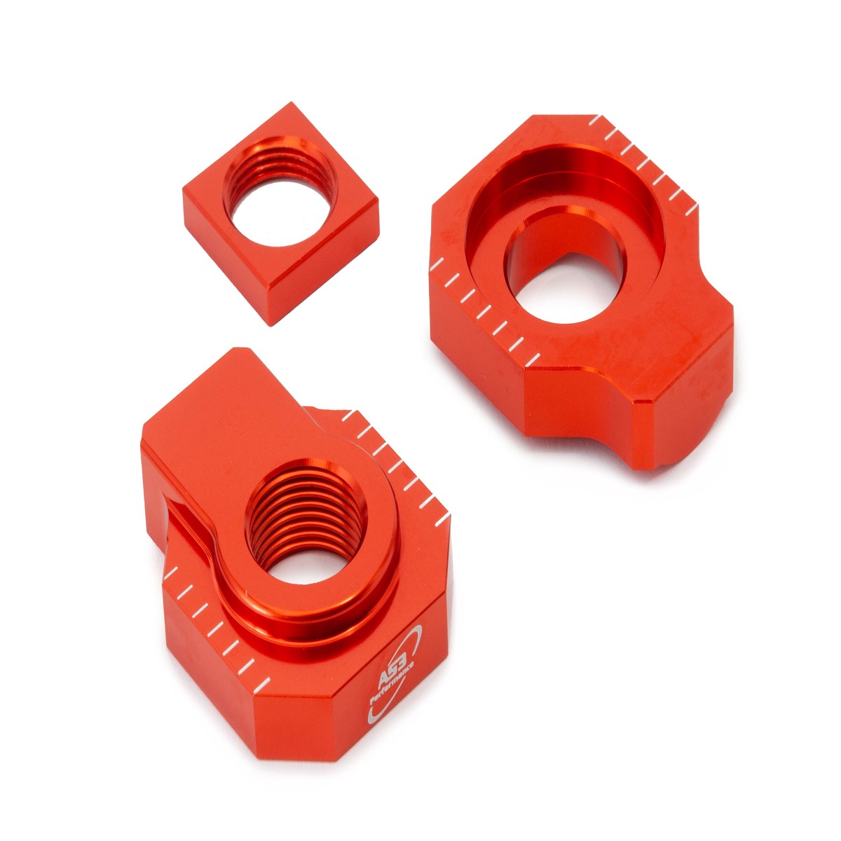 KTM 125 150 250 350 450 SX SXF 2005-2012 300 500 530 EXC XC-W 2005-2023 AS3 REAR AXLE CHAIN ADJUSTER BLOCKS ORANGE