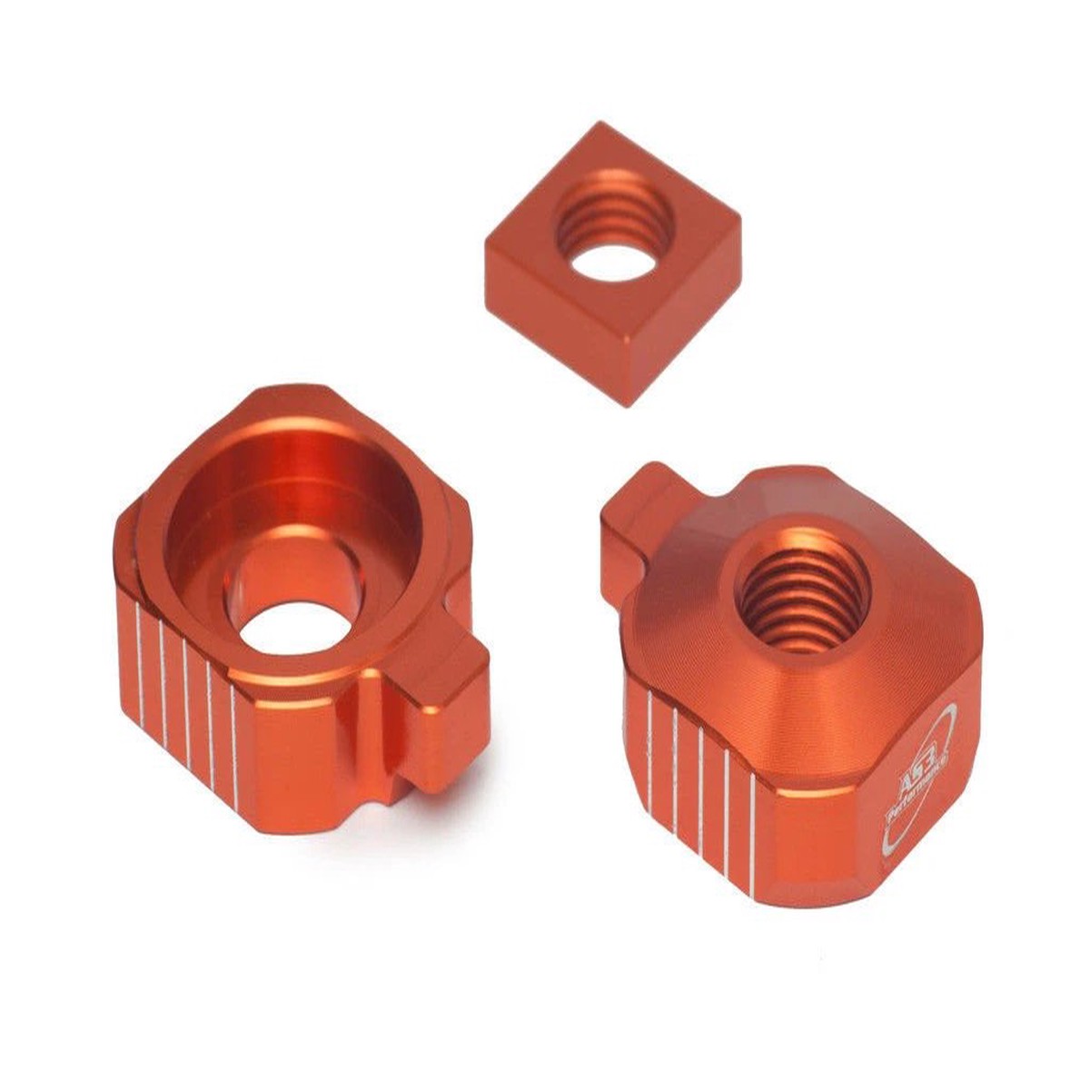 KTM 65 SX 2016-2025 AS3 CHAIN ADJUSTERS REAR AXLE BLOCKS ORANGE