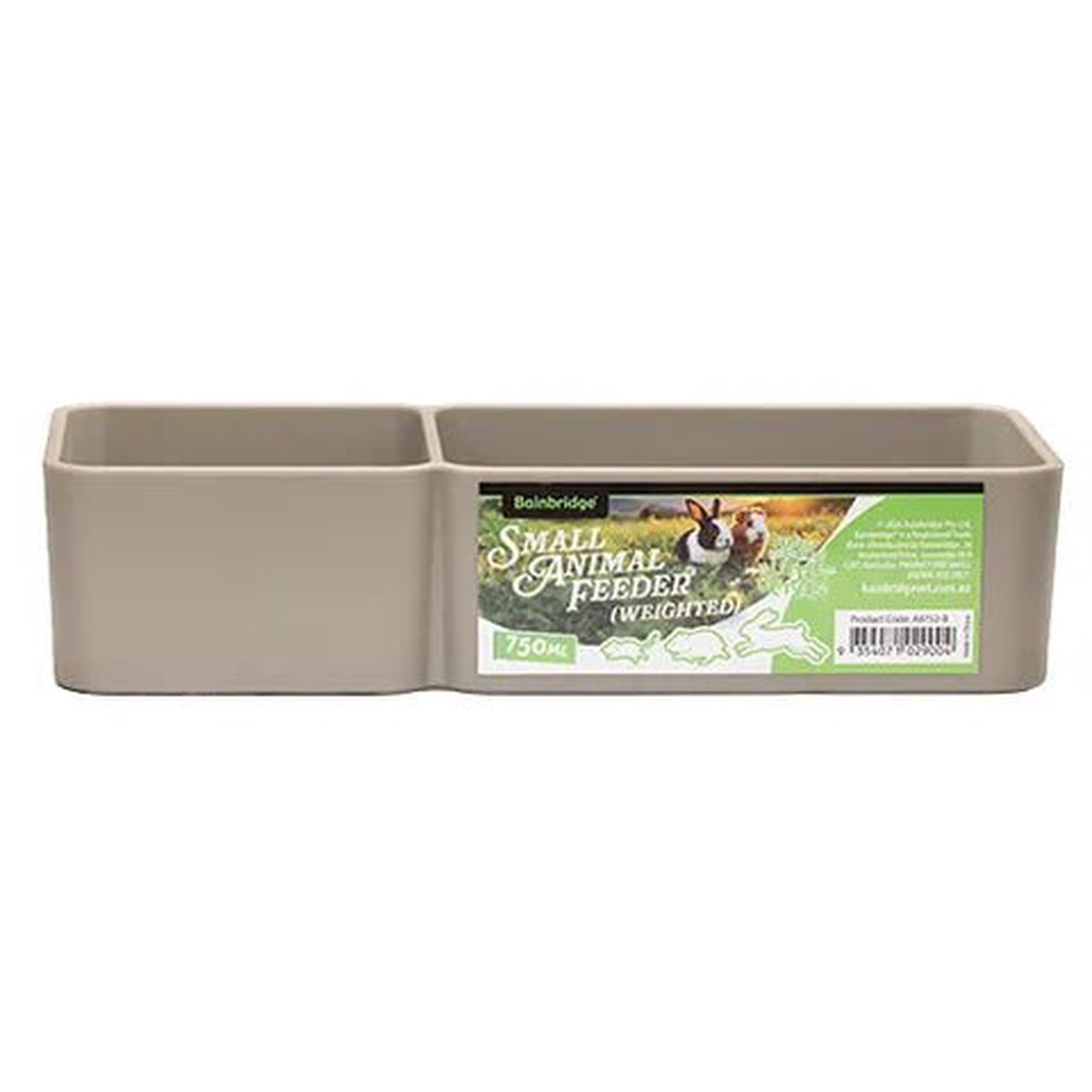 Small Animal Feeder - Double Rectangular Weighted Bowl - 750ml