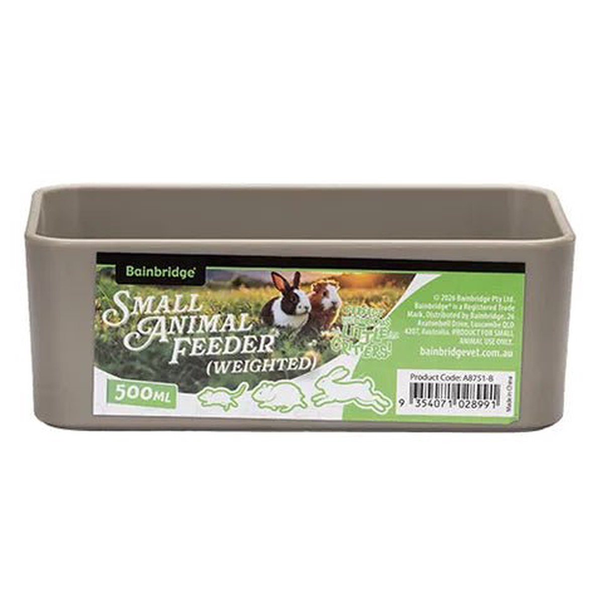 Small Animal Feeder - Rectangular Weighted Bowl - 500ml