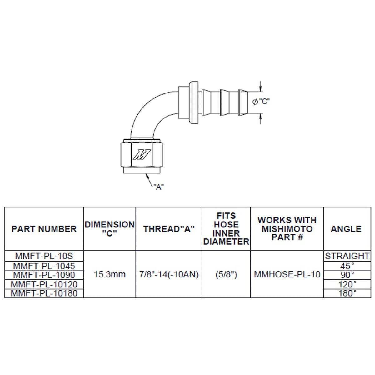 120-Degree Push Lock Fitting, -10AN  MMFT-PL-10120