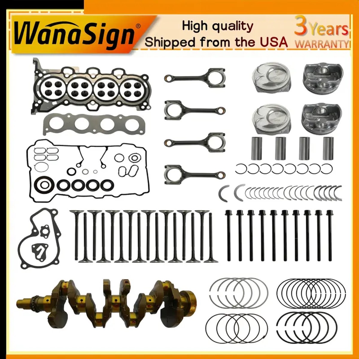 2012-2021 G4NC 2.0L Crankshaft w/ Head Gasket Set & Connecting Rod For Kia Forte Soul Hyundai