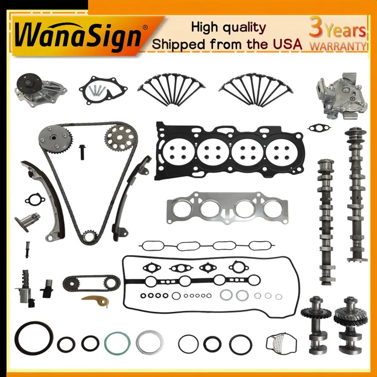 2AZFE Camshaft Kit Head Gasket Set Timing Chain Kit For Toyota 2002-2006 2.4L
