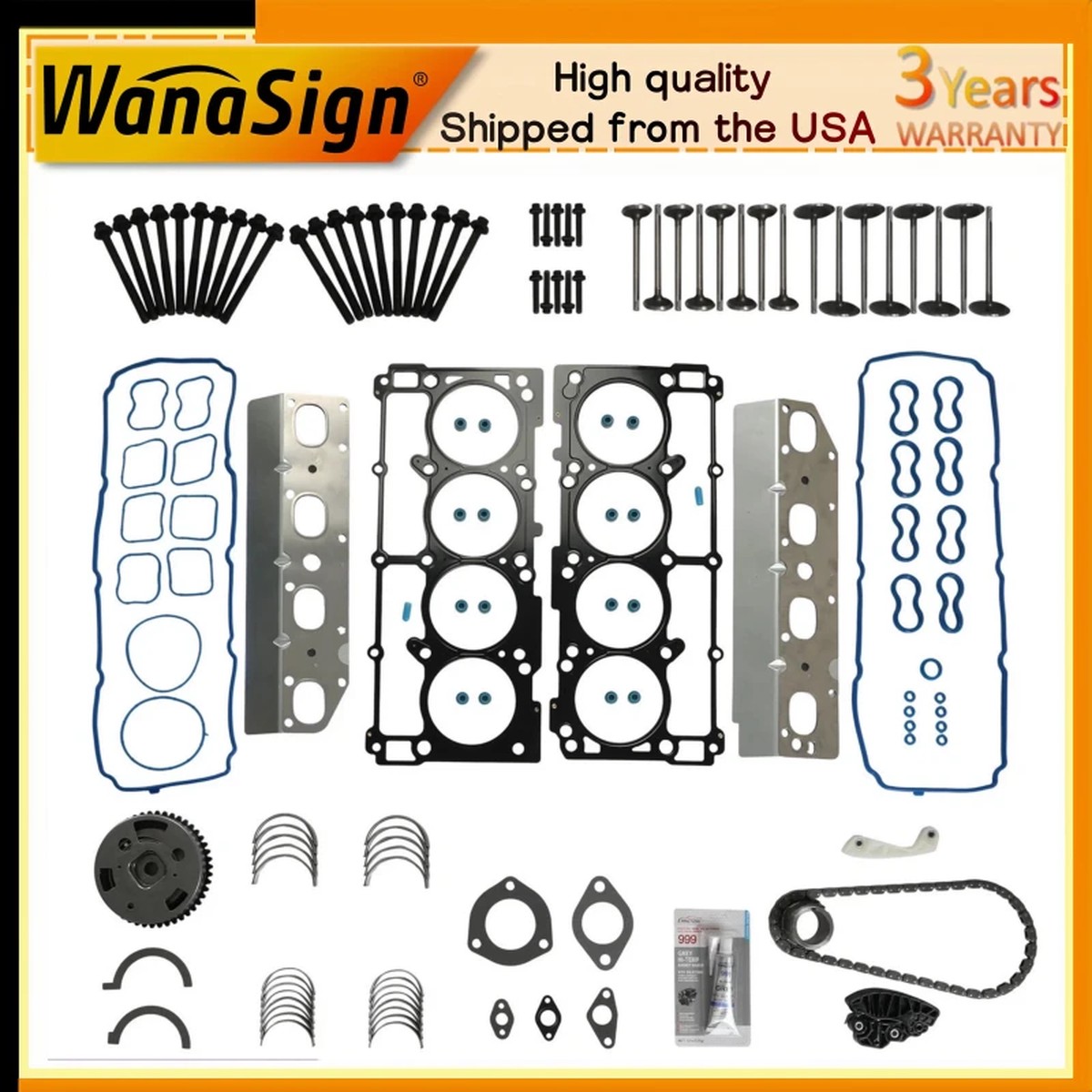 For 09-15 Chrysler Dodge Jeep Ram 5.7L Timing Chain Kit Bearing Head Gasket Set