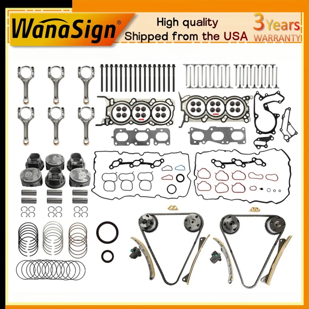 For 11-19 Hyundai Kia 3.3L G6DH Engine Rebuild Kit Timing Piston Rod Gasket