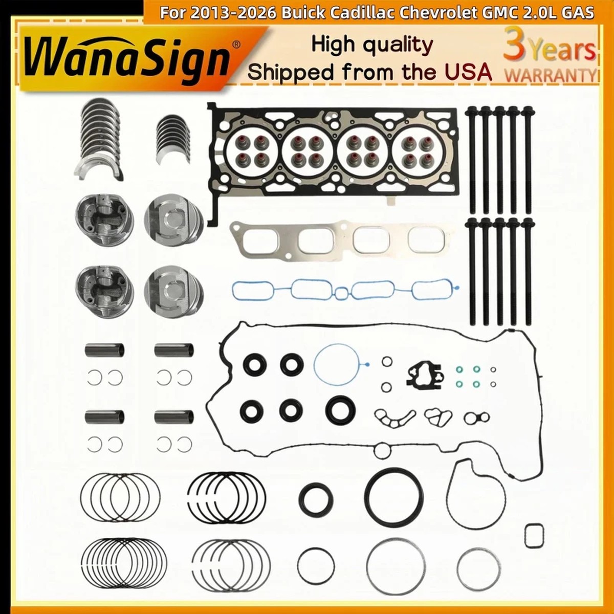 For 2013-26 Buick Cadillac Chevrolet GMC 2.0L Engine Rebuild Kit Piston Bearing