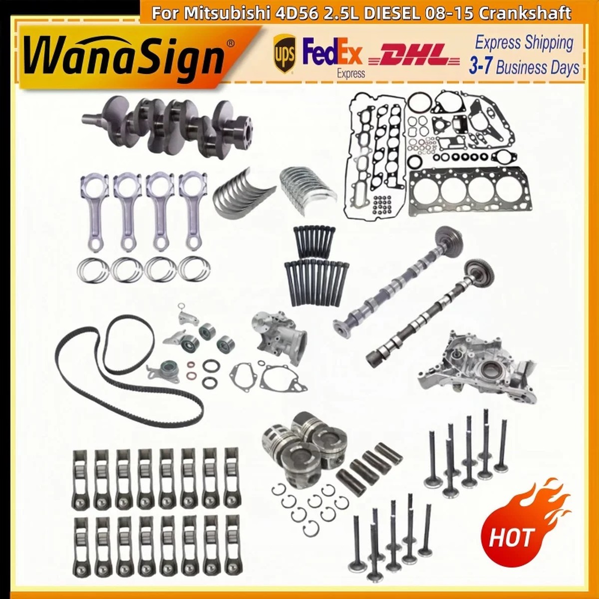 For Mitsubishi 4D56 2.5L DIESEL 08-15 Crankshaft Camshaft Gasket Set Piston Bear