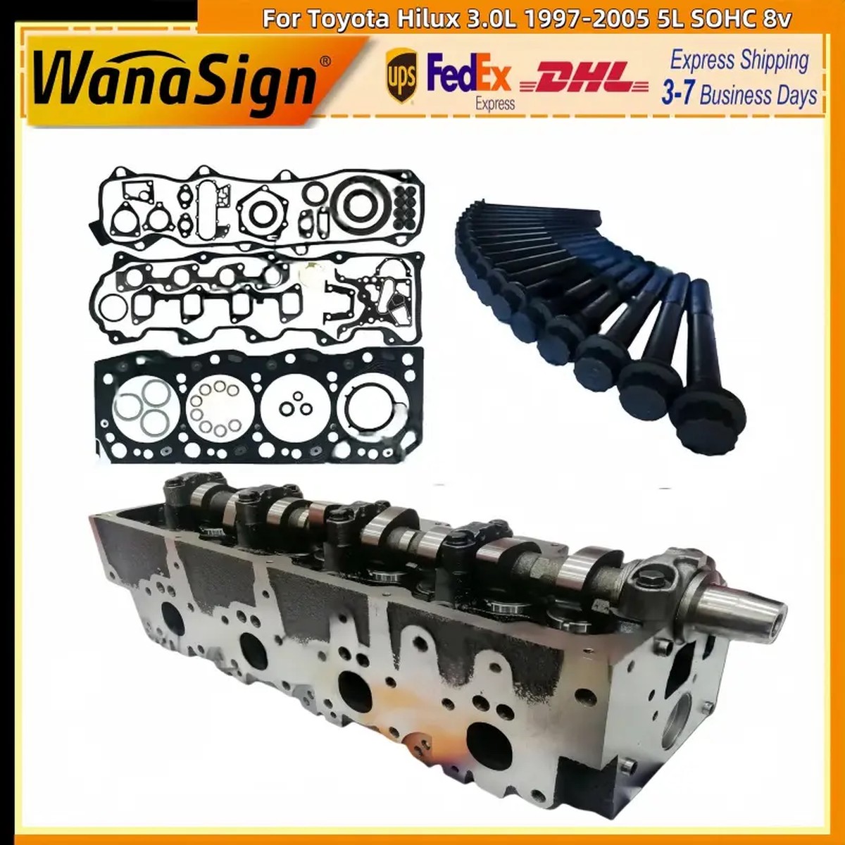 For Toyota Hilux 3.0L 1997-2005 5L SOHC 8v Assembled Cylinder Head Bolts Gasket