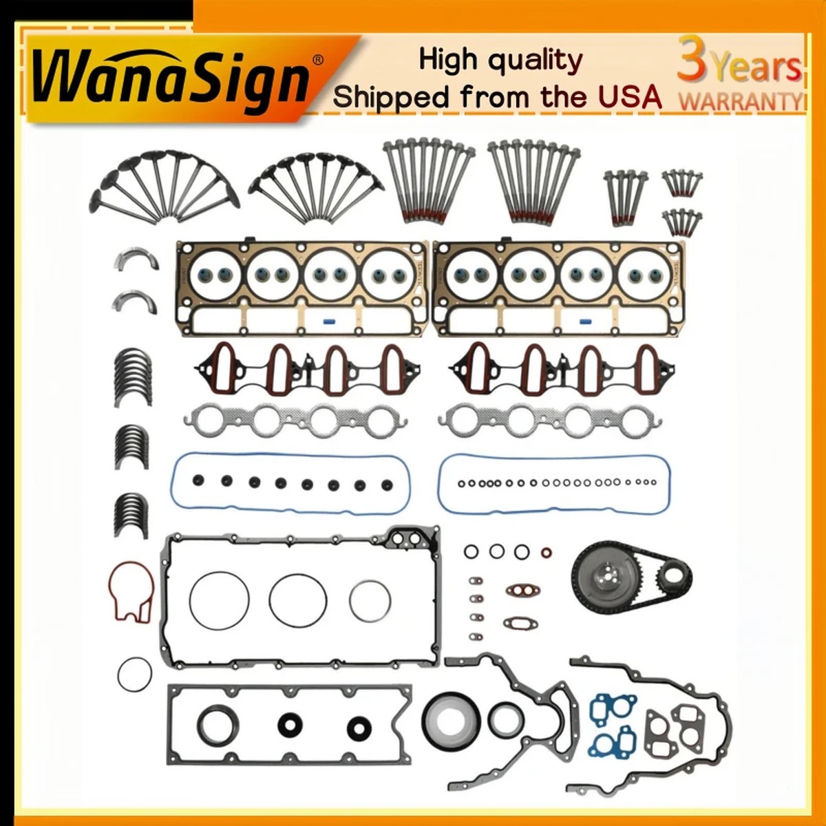 Full Gasket Bolts Set w/ Timing Chain For 99-01 Chevy Tahoe GMC 4.8L 5.3L V8 OHV
