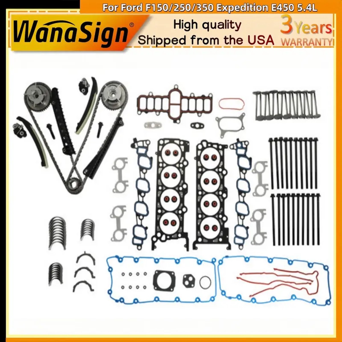 Head Gasket Bolt Set Timing Chain Kit For Ford F150/250/350 Expedition E450 5.4L