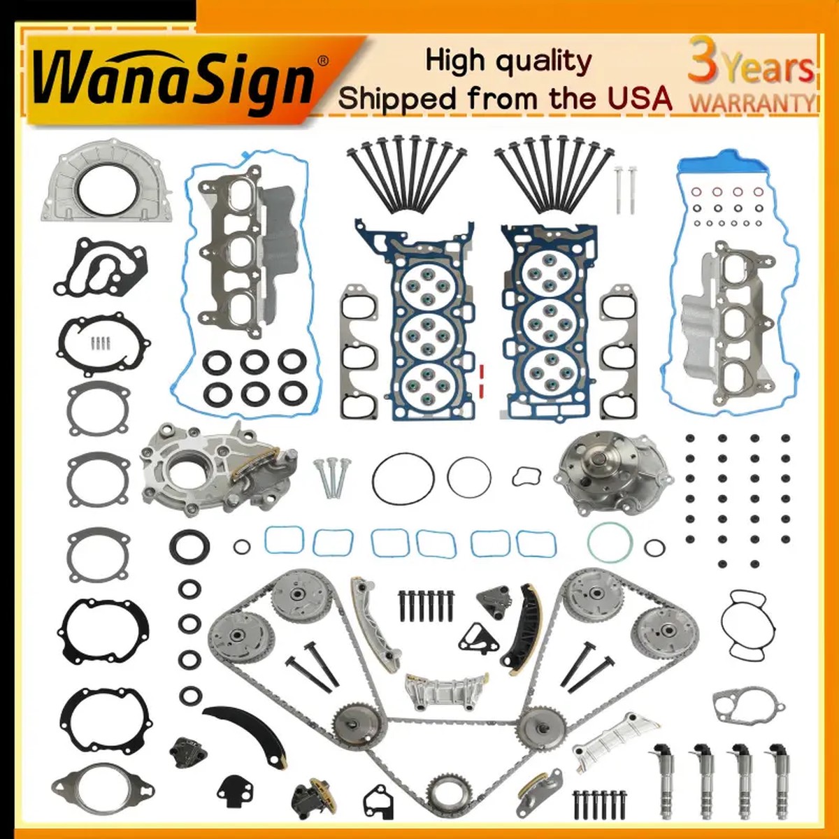 Head Gasket Set Timing Chain Kit VVT Water Pump & Oil Pump For Chevy GMC Buick 3.0L 3.6L V6 2009-2016