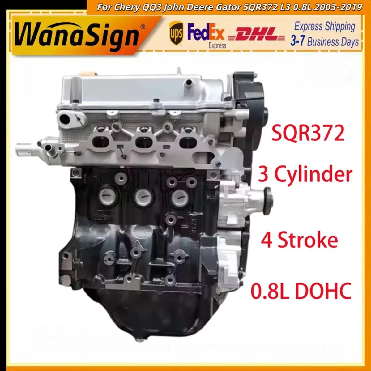 Long Block Engine Assembly For Chery QQ3 John Deere Gator SQR372 L3 0.8L 03-19