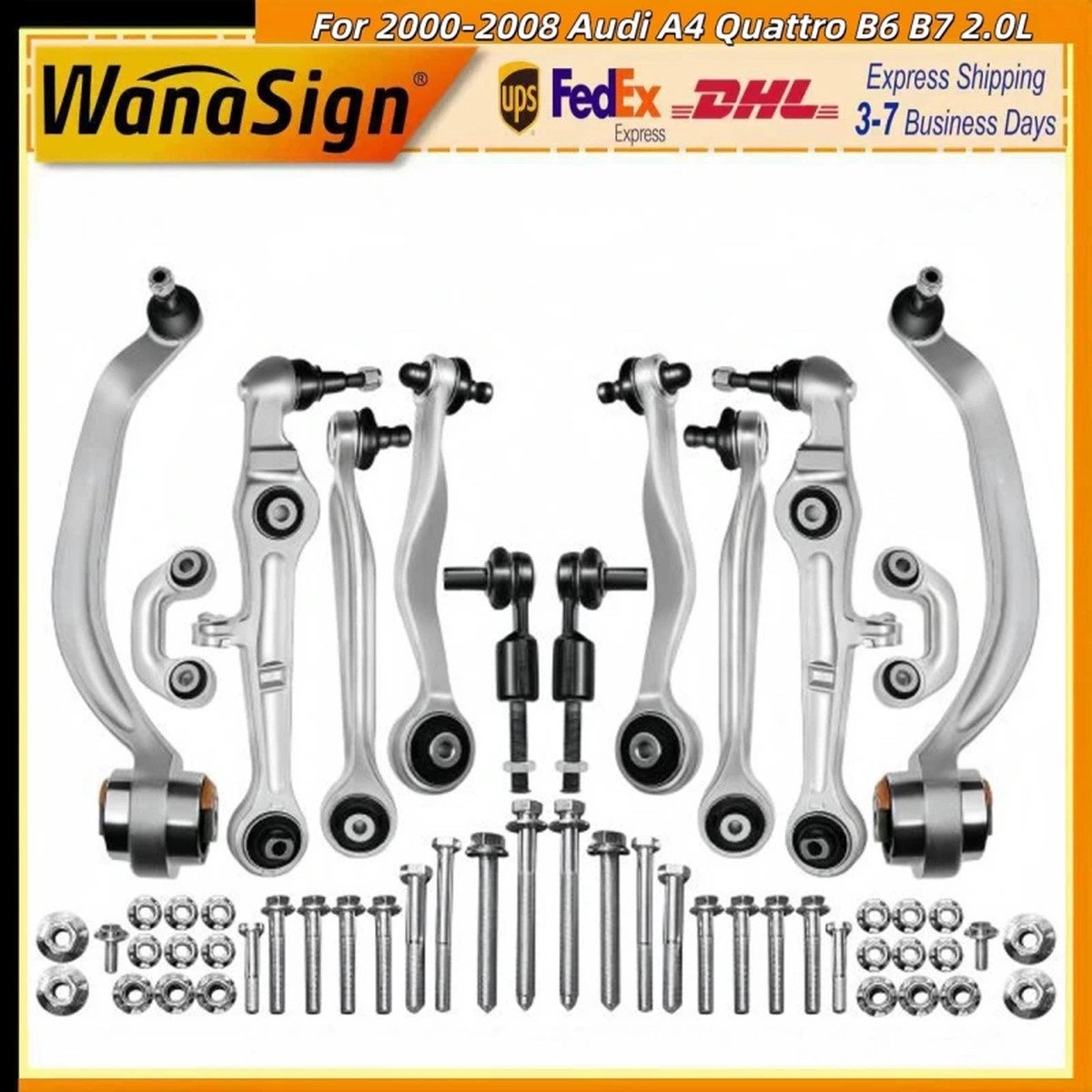 Wanasign 12 Front Upper Lower Control Arms Kit For Audi A4 Quattro B6 B7 2.0L 00-08