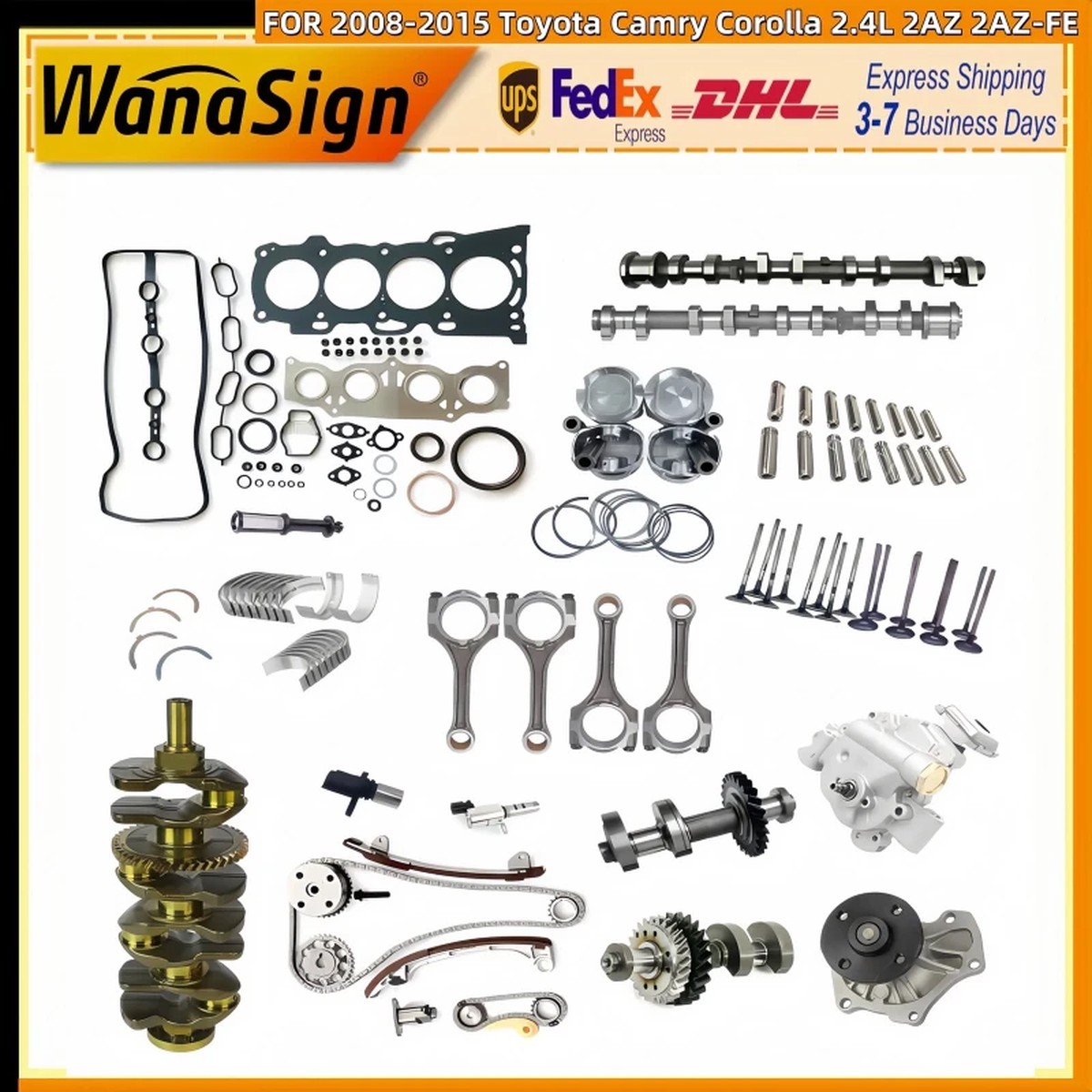 Wanasign Crankshaft Camshaft Gasket Set Timing Kit Piston Oil For Toyota 2AZ 2.4L 08-15