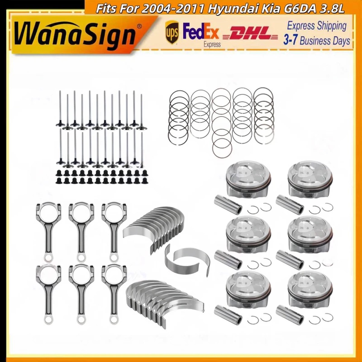 Wanasign Engine Rebuild Overhaul Kit Piston For Hyundai Kia G6DA 3.8L 04-11