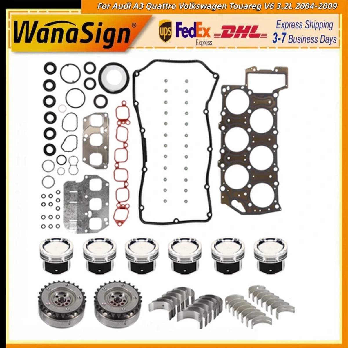 Wanasign Full Gasket Set Piston Kit For Audi A3 Quattro Volkswagen Touareg 3.2L V6 04-09