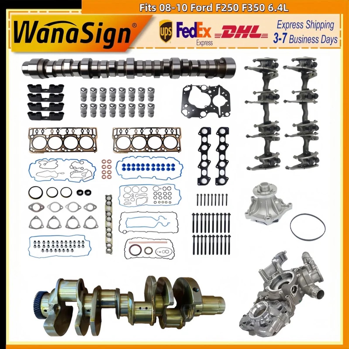 Wanaslgn Camshaft Lifters Rocker Arms with Full Gasket Set For Ford F250 F350 6.4L