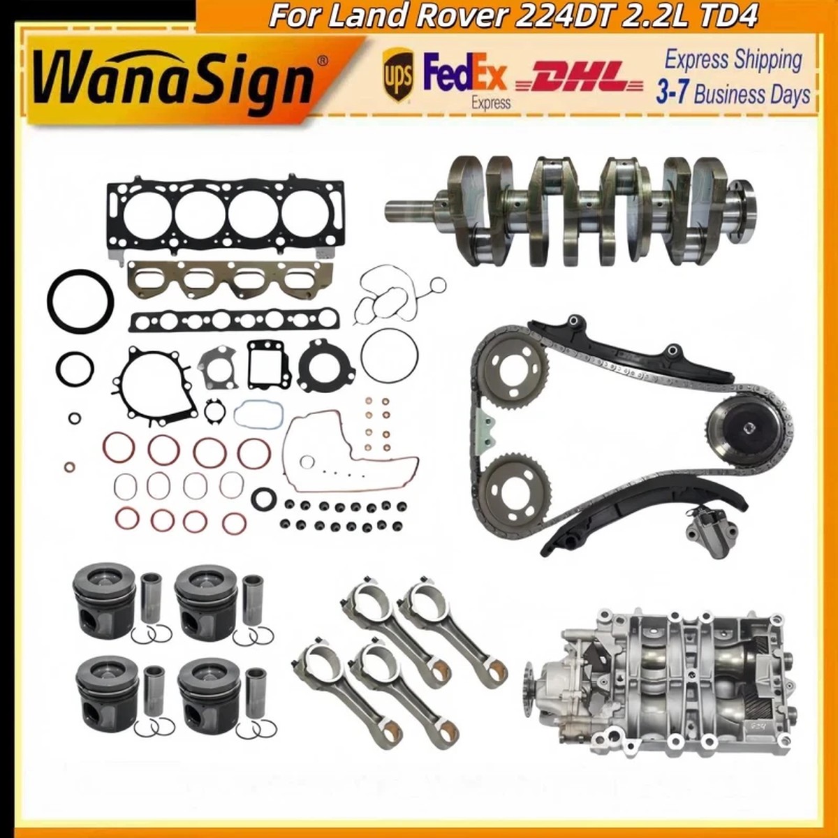 Wanaslgn Crankshaft Head Gasket Piston Timing Chain Kit Rod For Land Rover 224DT 2.2L TD4