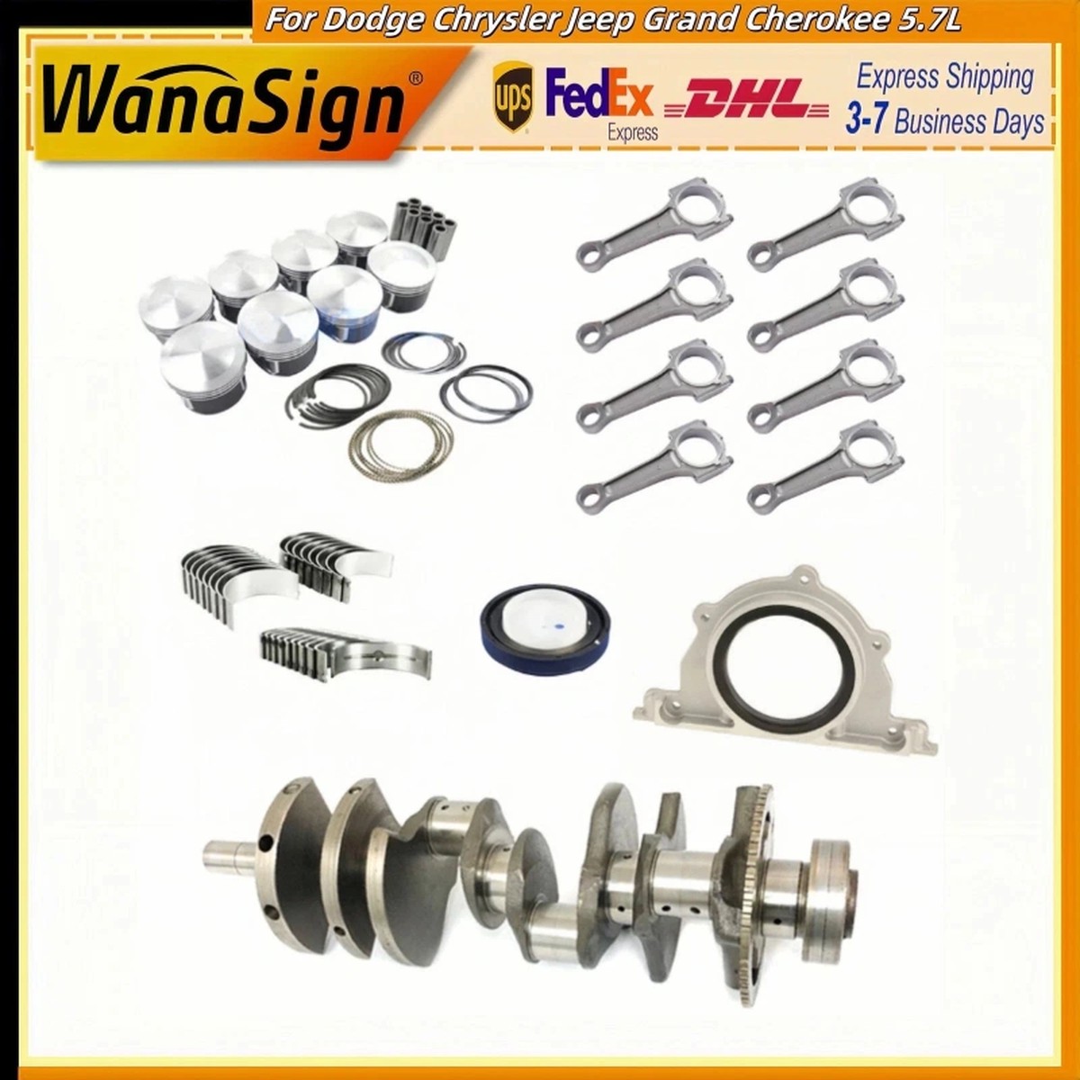 Wanaslgn Crankshaft Piston Kit Con-Rods Bearings Seal For Dodge Chrysler Ram 5.7L 03-08