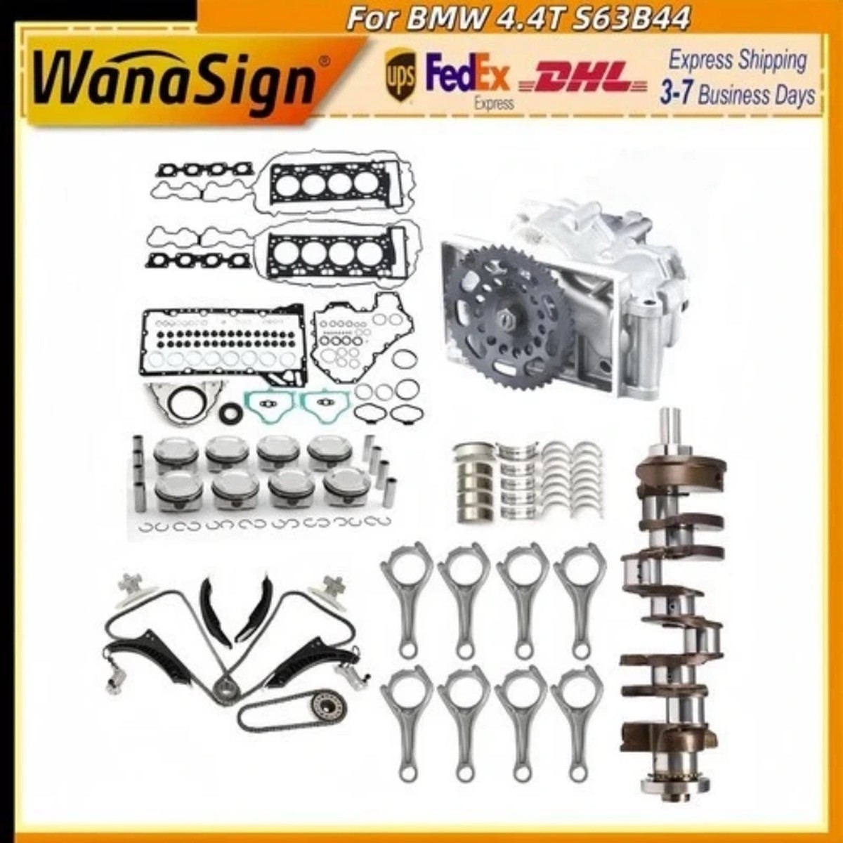 Wanaslgn Engine Overhaul Rebuild Kit w/ Crankshaft Bearing For BMW X5M X6M S63 4.4T 10-14