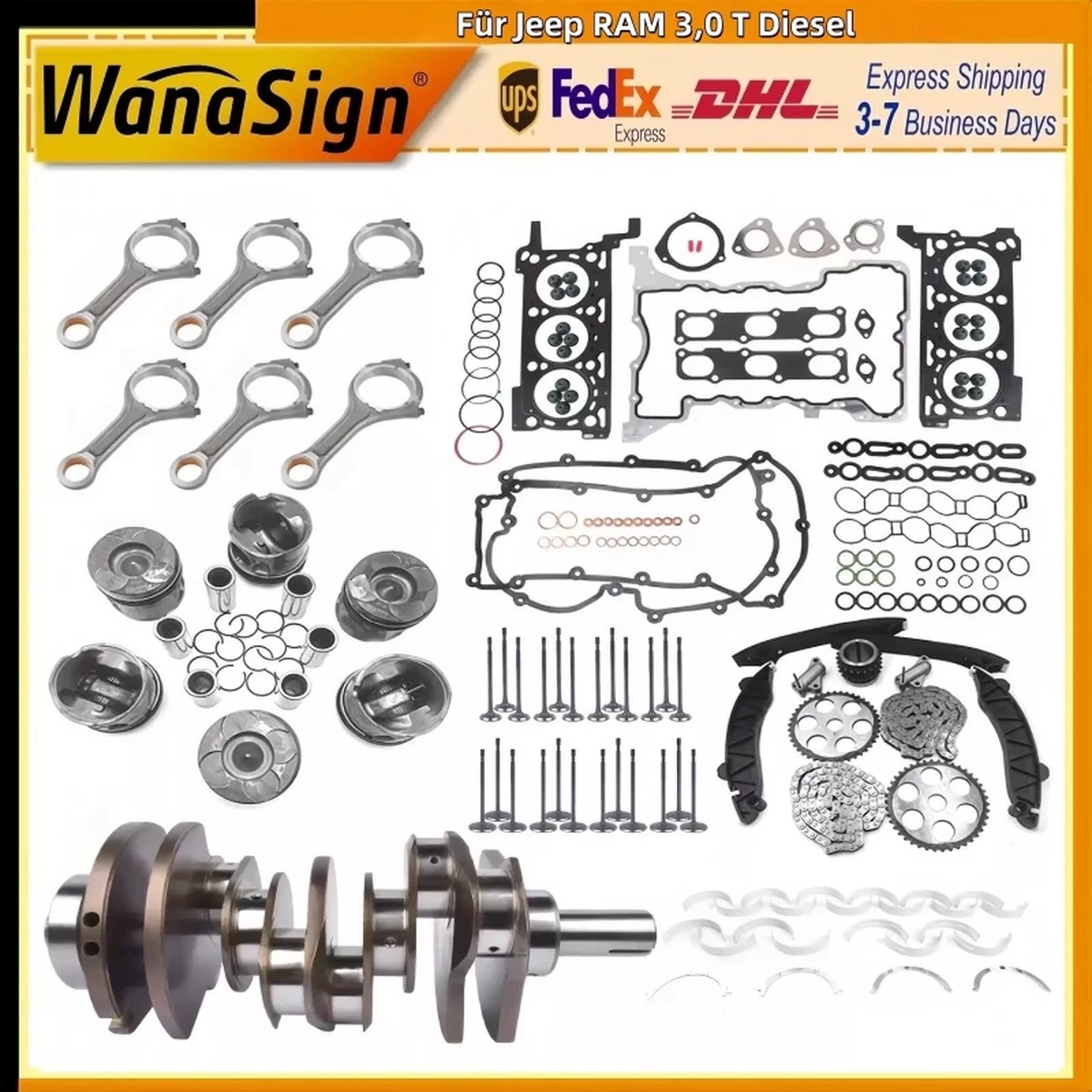 Wanaslgn Engine Rebuild Kit Crankshaft Piston Rods For Jeep Chrysler Ram 1500 3.0T Diesel