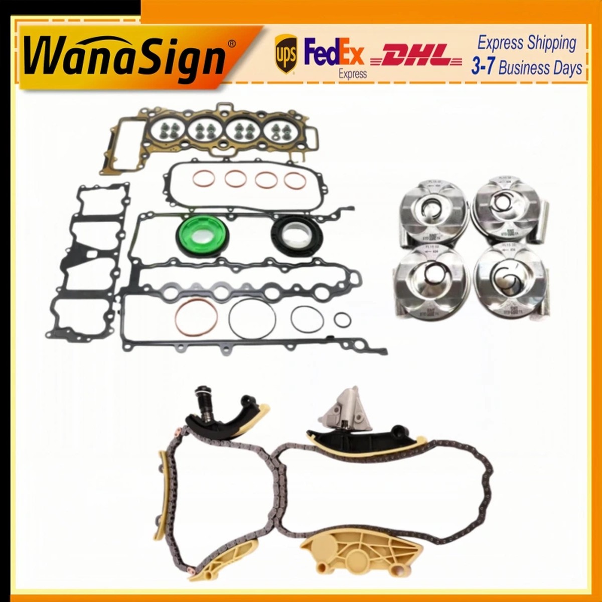 Wanaslgn Head Gasket Set Piston Set Timing Chain Kit For 18-22 Land Rover 2.0 AJ200 PT204