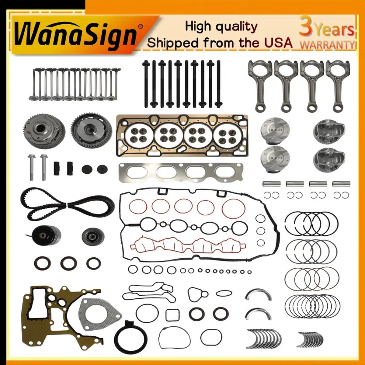 Engine Head Gasket Set w/VVT Sprocket Bearings For Chevrolet Cruze Sonic 1.8L 11-18