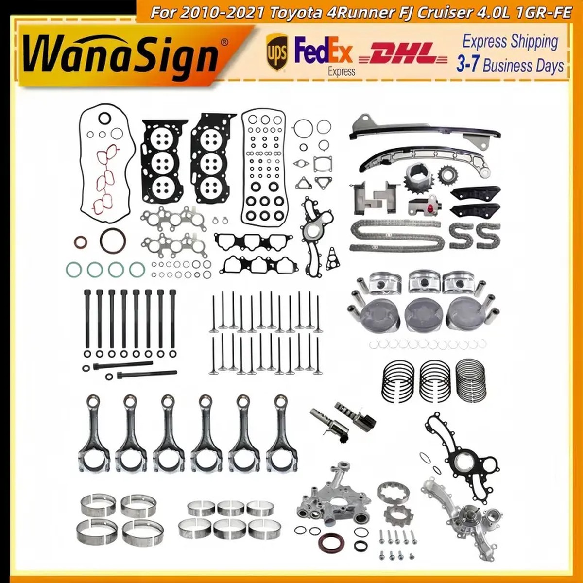 For 2010-21 Toyota 4Runner FJ Cruiser 4.0L 1GR-FE Engine Rebuild Kit Gasket Set