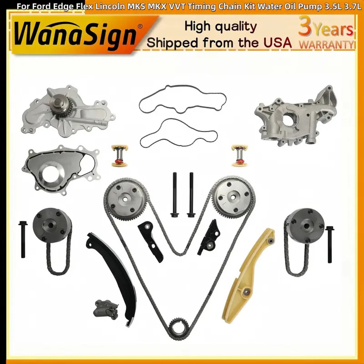 For Ford Edge Flex Lincoln MKS MKX VVT Timing Chain Kit Water Oil Pump 3.5L 3.7L