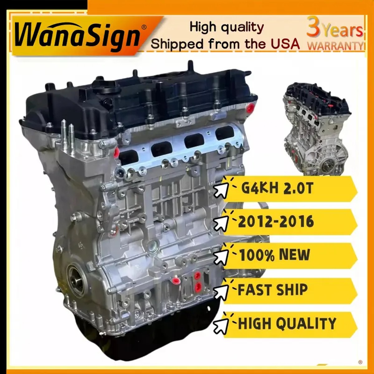 G4KH 2.0T Turbo Engine Assembly For Hyundai Sonata Genesis Coupe Santa Fe Sport