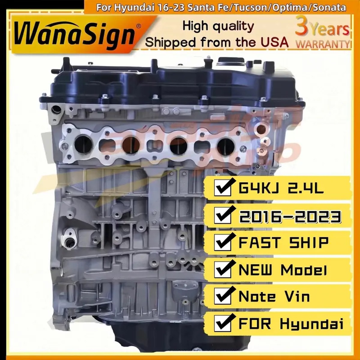 G4KJ 2.4L GDI Rebuilt Long Block For Hyundai 16-23 Santa Fe/Tucson/Optima/Sonata