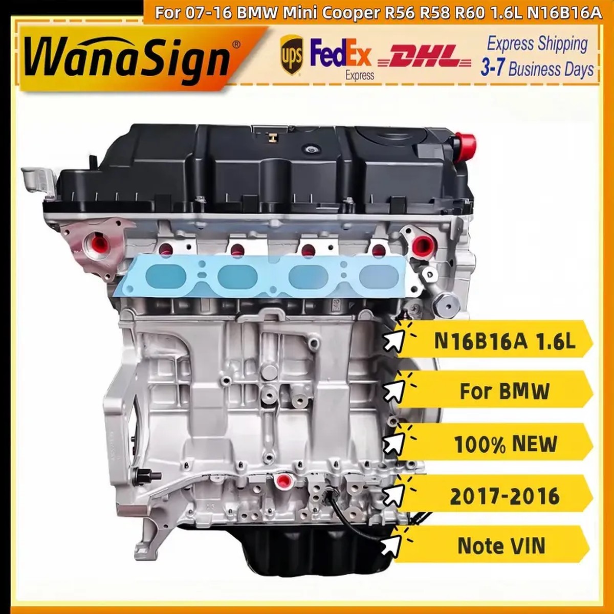 Long Block Engine Assembly For 2007-16 BMW Mini Cooper R56 R58 R60 1.6L N16B16A