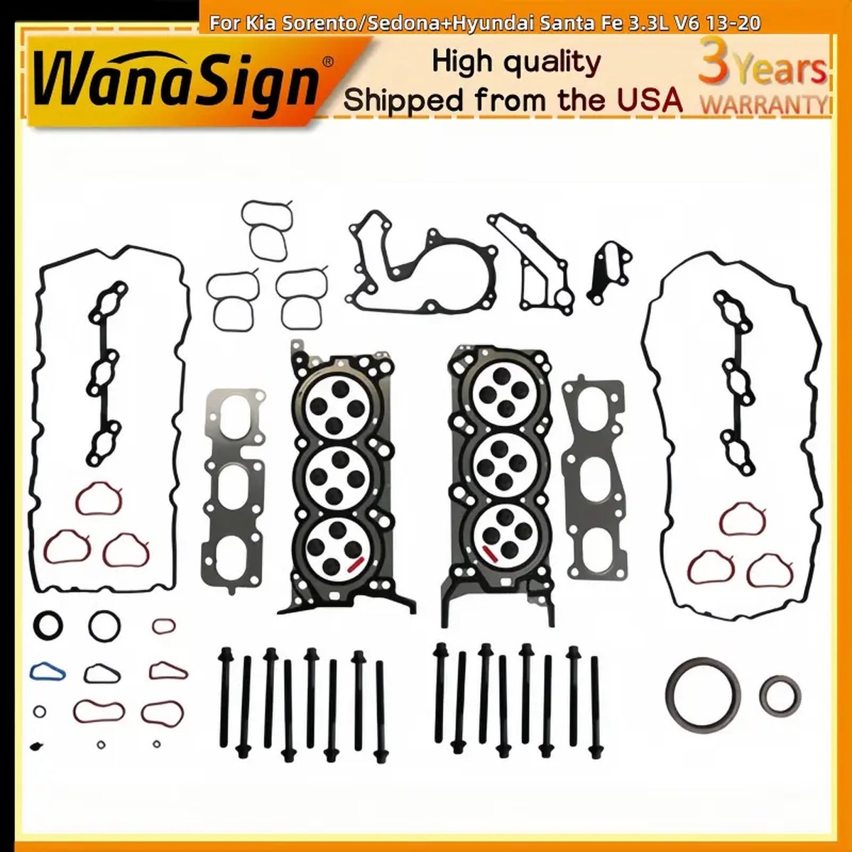 MLS Head Gasket Bolt Set For Kia Sorento/Sedona+Hyundai Santa Fe 3.3L V6 13-20
