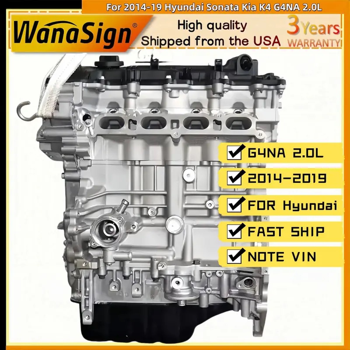 New Model Long Block Engine Assembly For 2014-19 Hyundai Sonata Kia K4 G4NA 2.0L