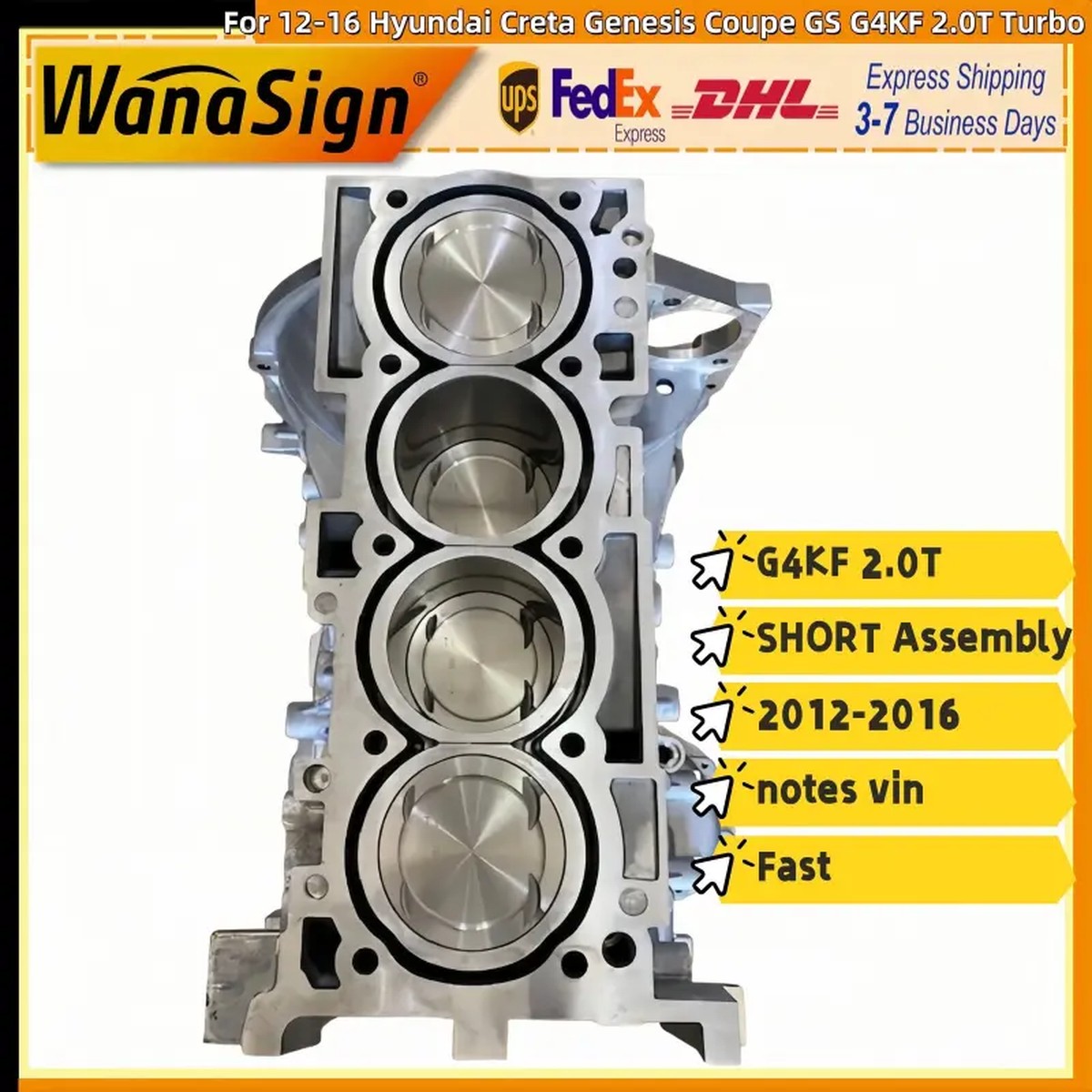 Short block Assembly For 12-16 Hyundai Creta Genesis Coupe GS G4KF 2.0T Turbo