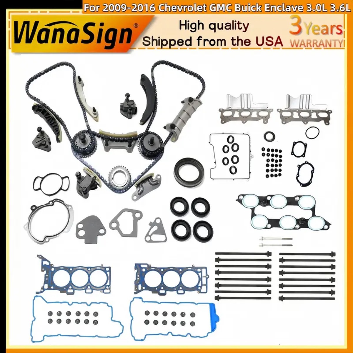 Timing Chain Head Gasket Set For 2009-2016 Chevrolet GMC Buick Enclave 3.0L 3.6L