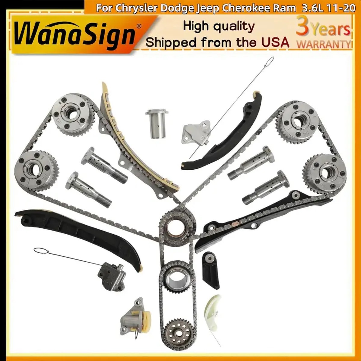 Timing Chain Kit VVT & Solenoid For Chrysler Dodge Jeep Cherokee Ram 3.6L 11-20