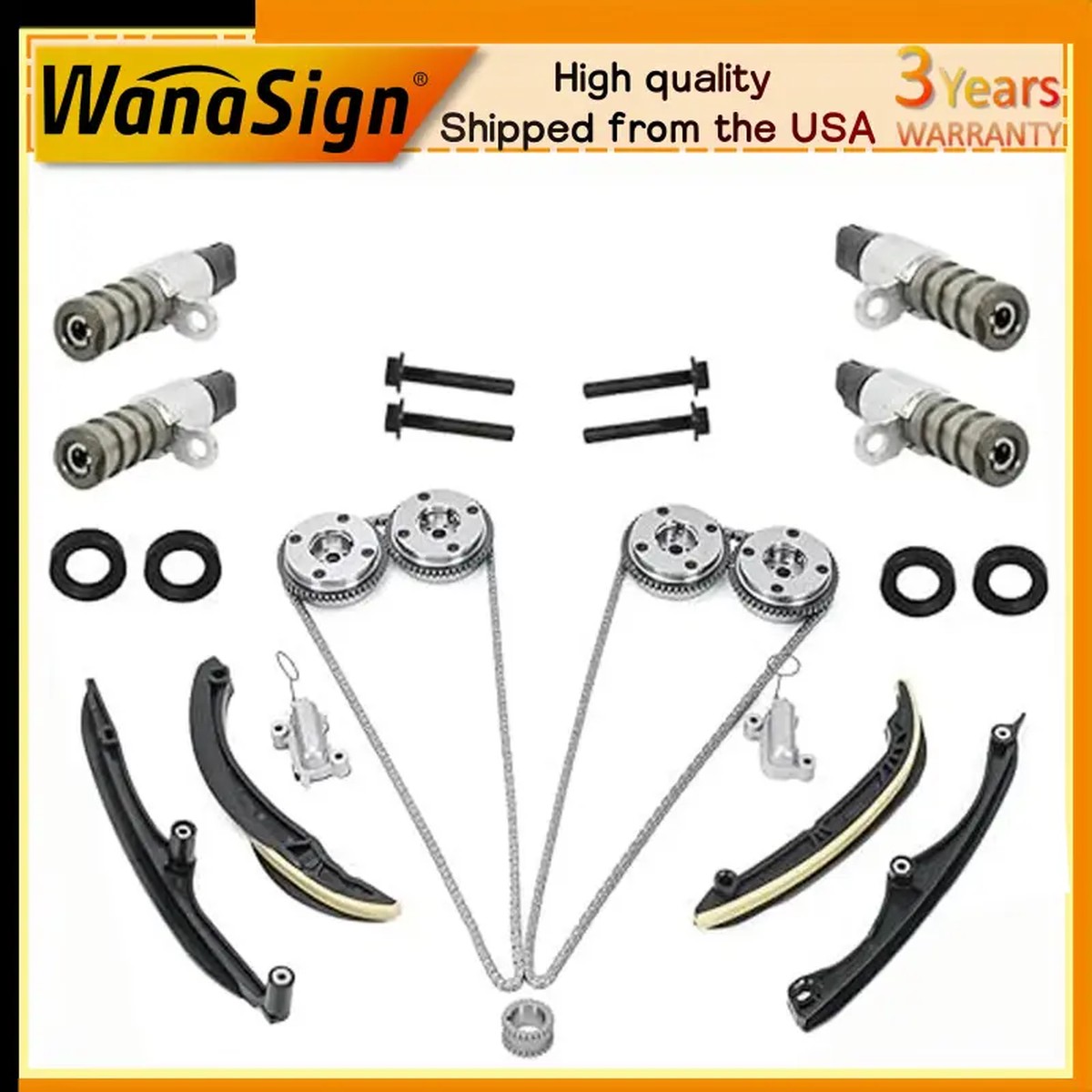 Timing Chains Kit Phasers Kit Guides Tensioners Solenoids For Ford 3.5L V6 17-24