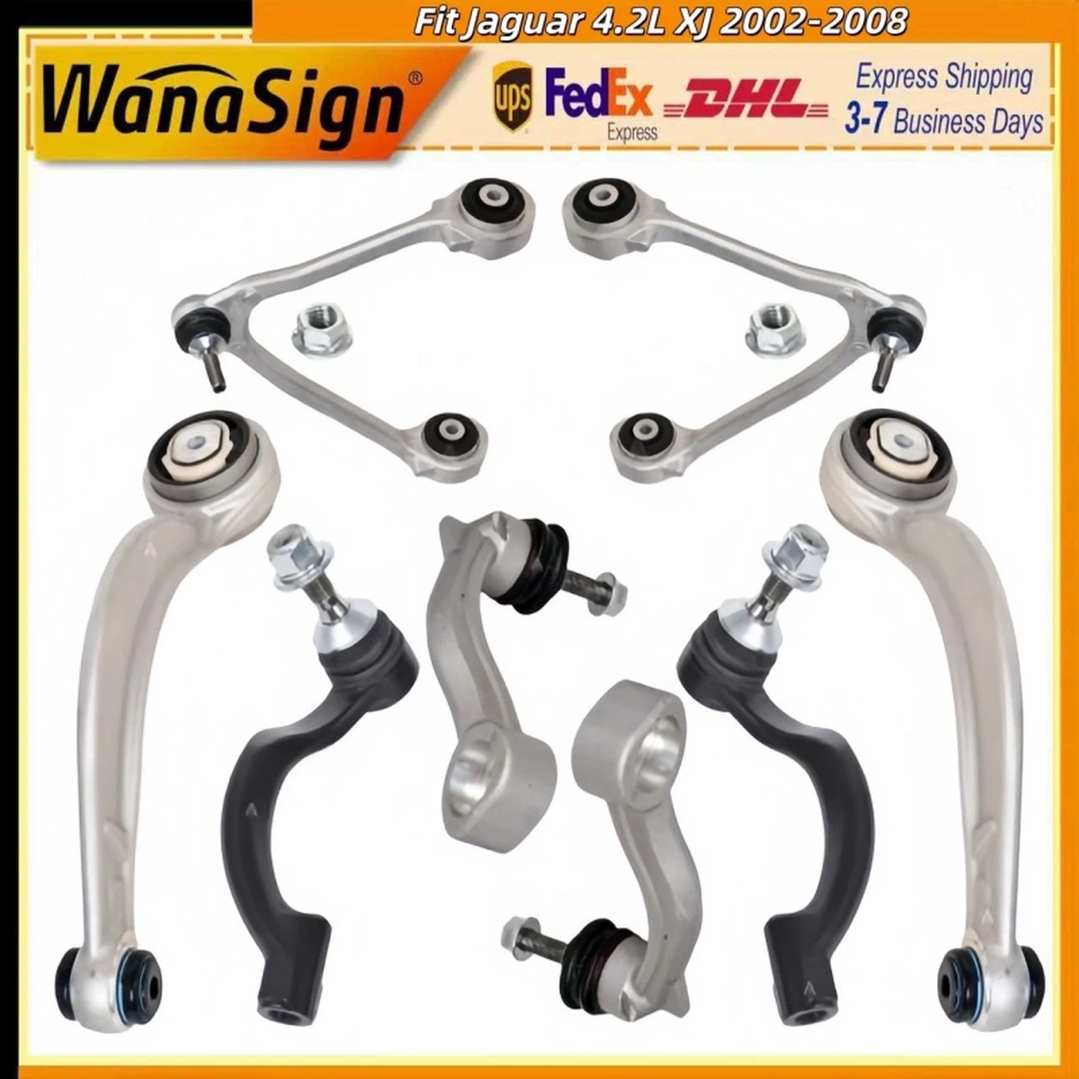 Wanasign 8Pcs Upper Lower Control Arm Linkage Steering Tie Rod Kit Fit Jaguar XJ 4.2L
