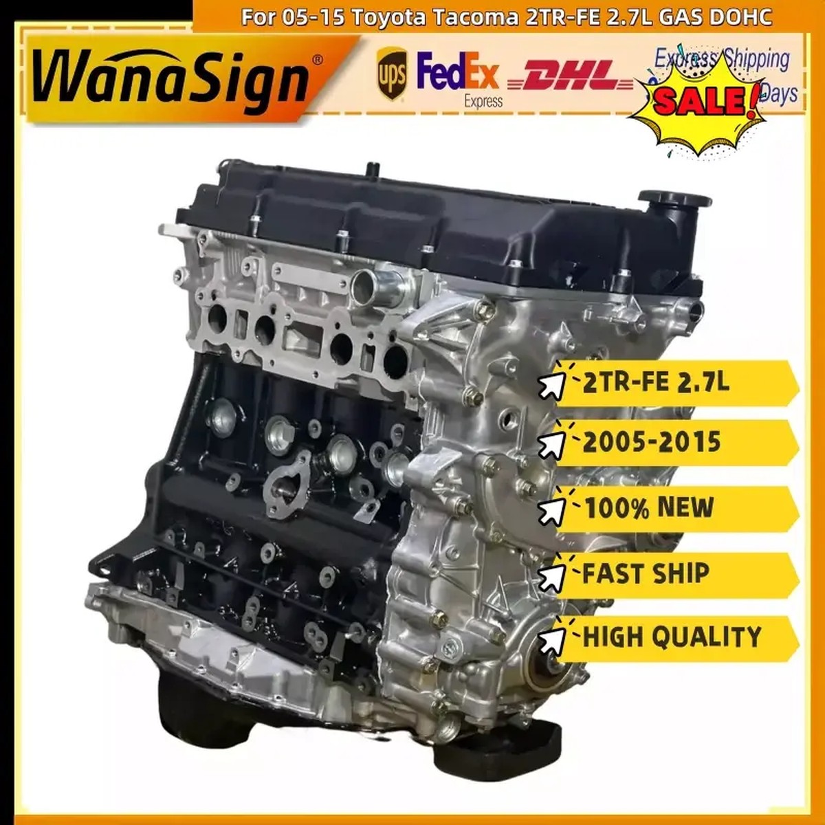 2TR-FE 2.7L Long Block Cylinder Engine Assembly For Toyota Tacoma 2005-2015 GAS
