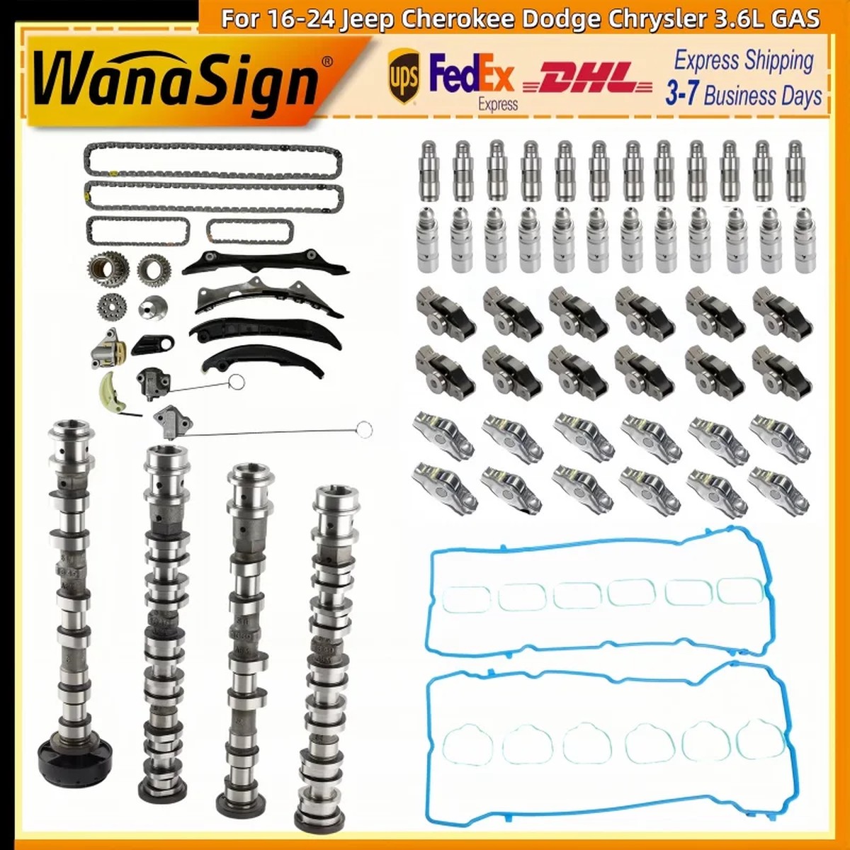 Camshaft Rocker Arm Valve Lifters Timing Chain Kit For 16-24 Jeep Dodge Chrysler 3.6L GAS