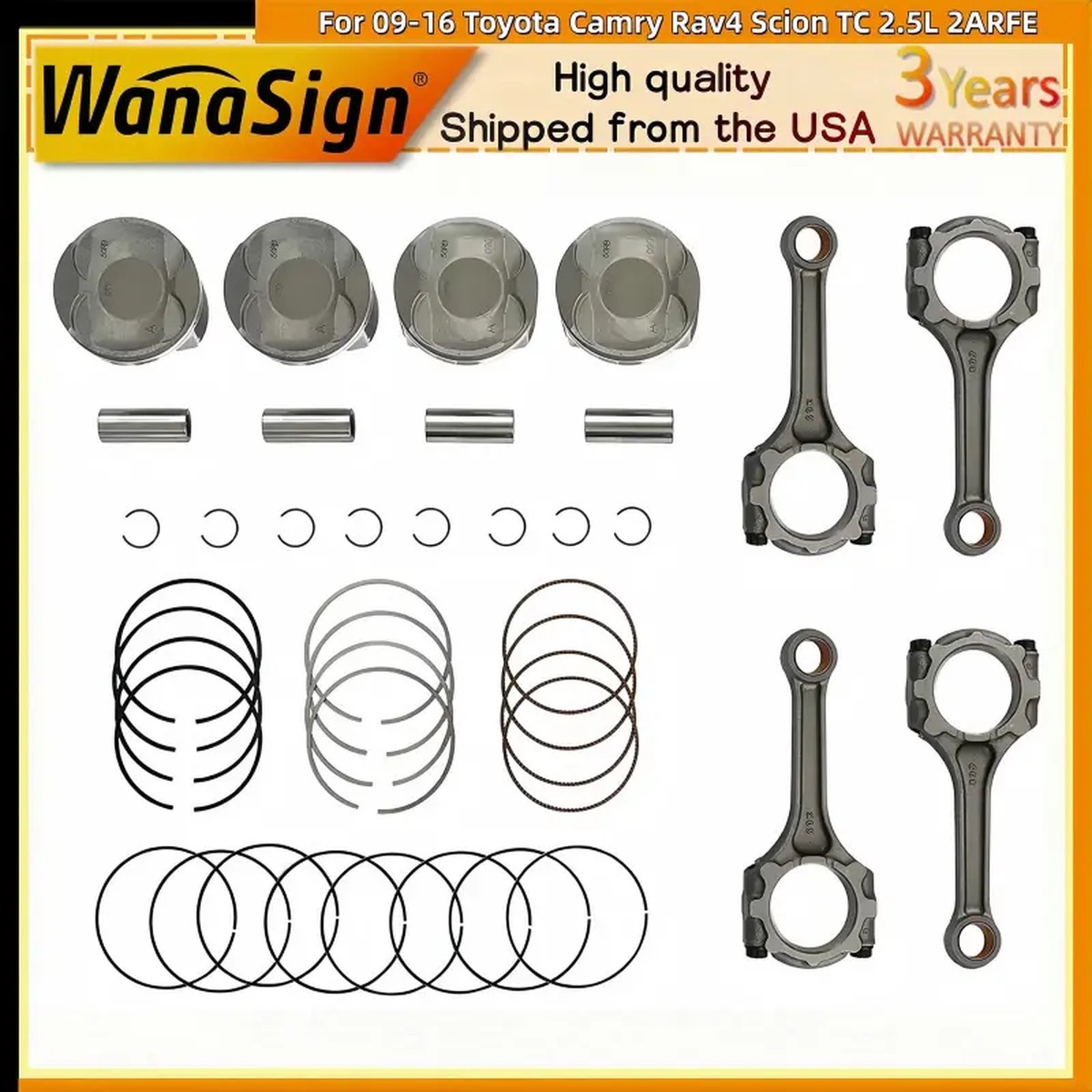 Piston kit w/ Piston Ring Fits For 09-16 Toyota Camry Rav4 Scion TC 2.5L 2ARFE